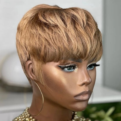 Brown Short Pixie Cut Wig Human Hair