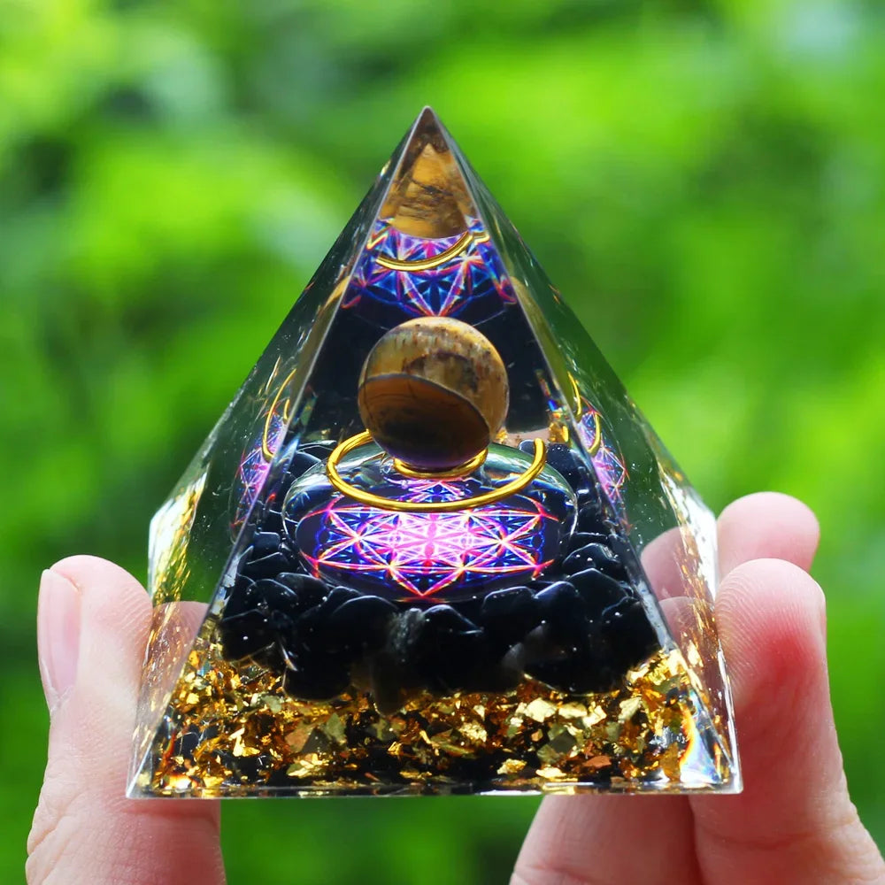 Energy Pyramid Orgonite Reiki Natural Amethyst Ball Healing Crystals Chakra