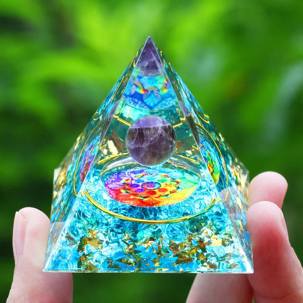 Energy Pyramid Orgonite Reiki Natural Amethyst Ball Healing Crystals Chakra