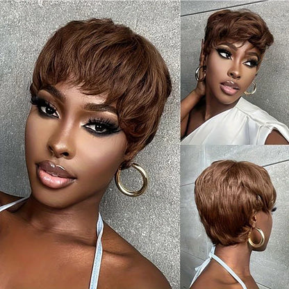 Brown Short Pixie Cut Wig Human Hair