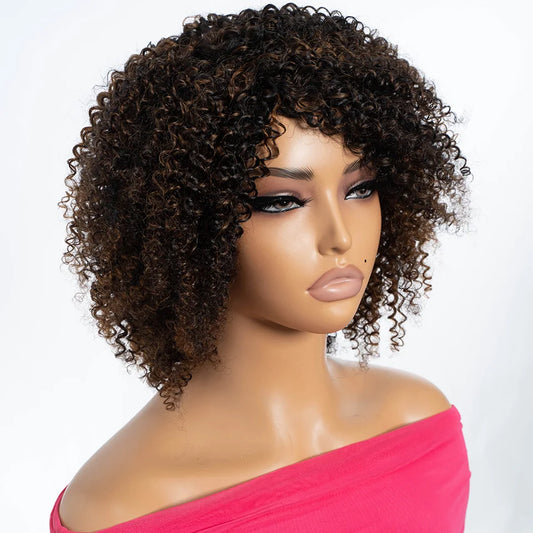 Brazilian Jerry Curly Human Hair Wigs Dark Brown Colored Short Curly Hair