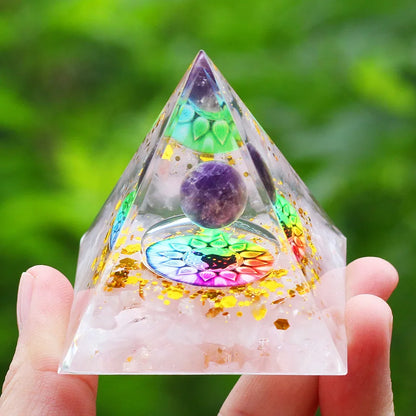 Energy Pyramid Orgonite Reiki Natural Amethyst Ball Healing Crystals Chakra