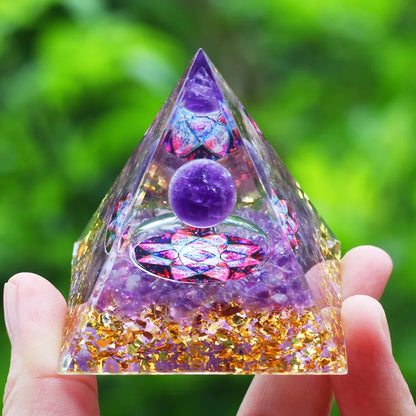 Energy Pyramid Orgonite Reiki Natural Amethyst Ball Healing Crystals Chakra