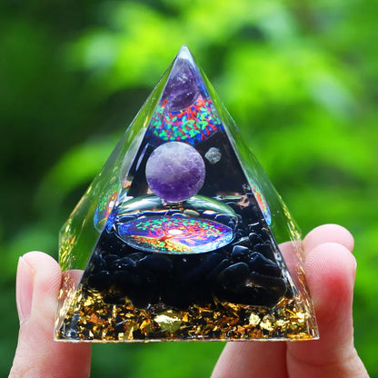 Energy Pyramid Orgonite Reiki Natural Amethyst Ball Healing Crystals Chakra