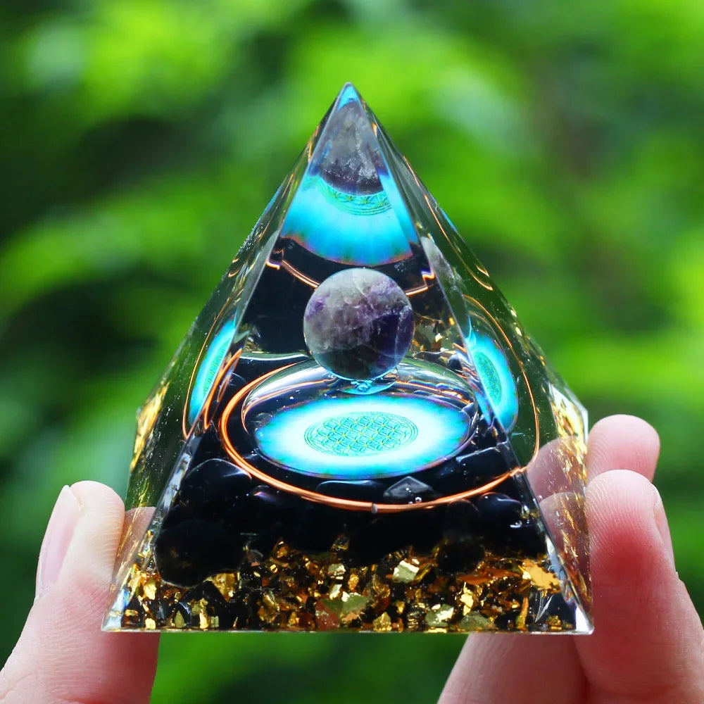 Energy Pyramid Orgonite Reiki Natural Amethyst Ball Healing Crystals Chakra