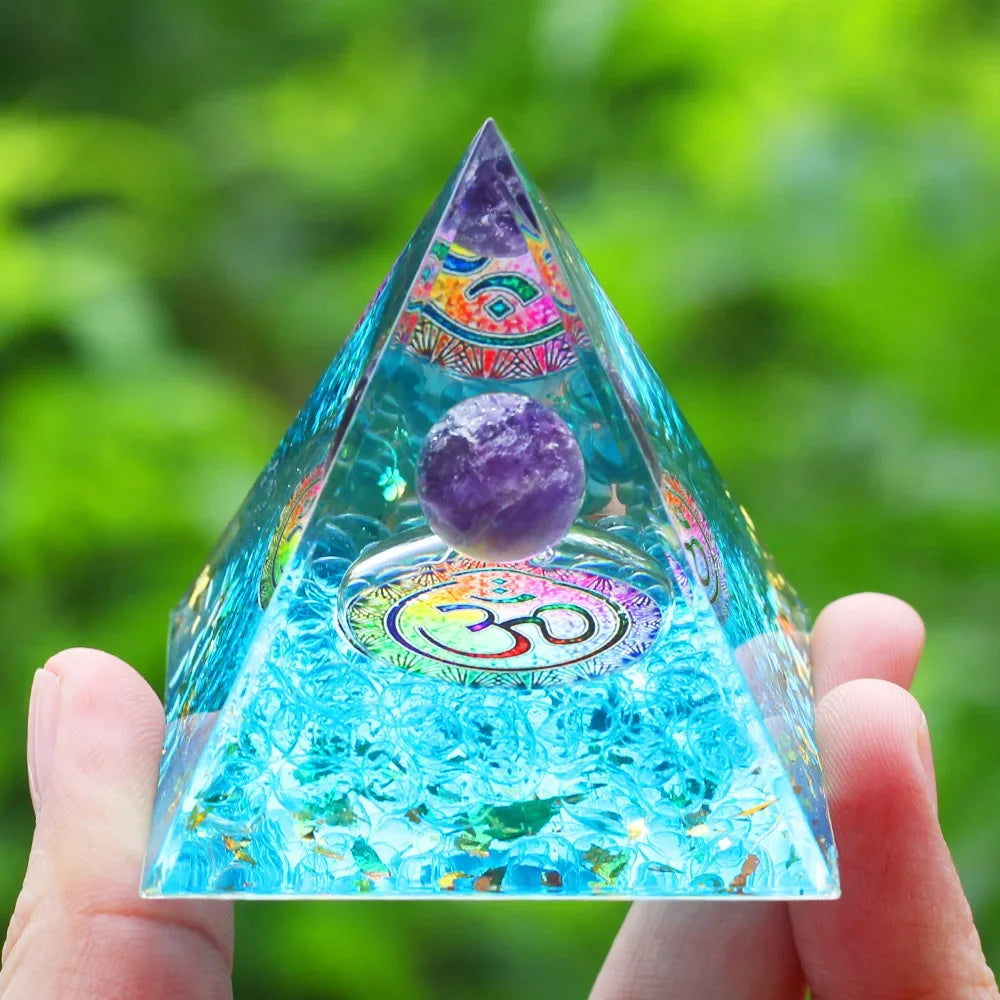 Energy Pyramid Orgonite Reiki Natural Amethyst Ball Healing Crystals Chakra