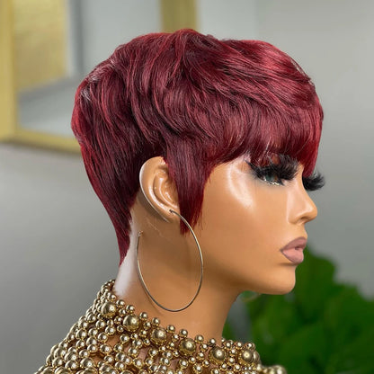 Brown Short Pixie Cut Wig Human Hair