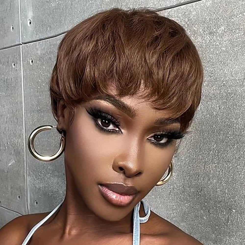 Brown Short Pixie Cut Wig Human Hair