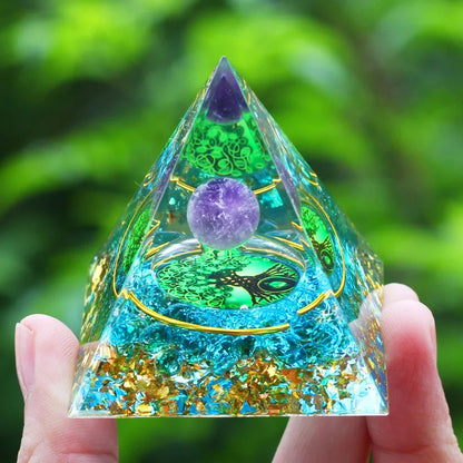 Energy Pyramid Orgonite Reiki Natural Amethyst Ball Healing Crystals Chakra