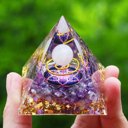 Energy Pyramid Orgonite Reiki Natural Amethyst Ball Healing Crystals Chakra