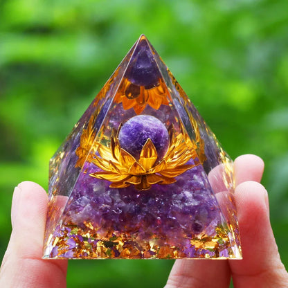 Energy Pyramid Orgonite Reiki Natural Amethyst Ball Healing Crystals Chakra