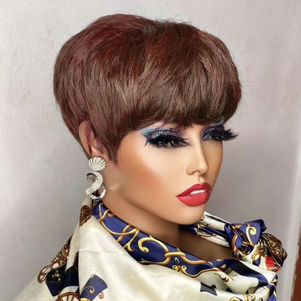 Brown Short Pixie Cut Wig Human Hair