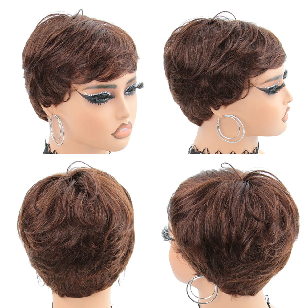 Brown Short Pixie Cut Wig Human Hair