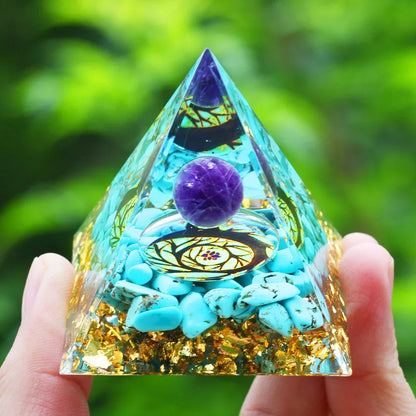 Energy Pyramid Orgonite Reiki Natural Amethyst Ball Healing Crystals Chakra