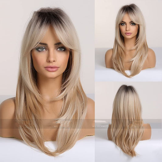 Gradient Colourful Mid-length Straight Hair Wig