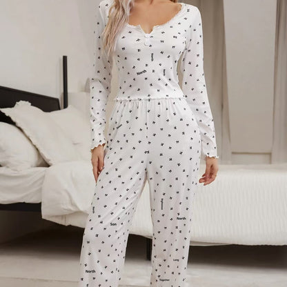 Women Long Sleeve Trousers Pajamas Two-piece Suit